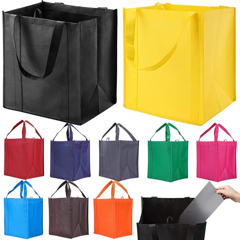 10 Pack Reusable Reinforced Handle Grocery Bags - Heavy Duty Large